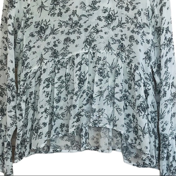 NWT -Zara Sheer Print Long Sleeve high low Top - Picture 3 of 7